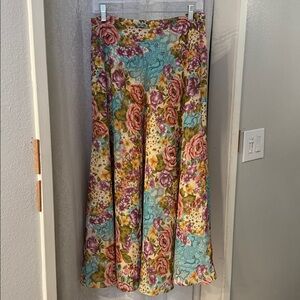 COLDWATER CREEK Floral A-Line Maxi Skirt in Turquoise and Pink SZ: 8